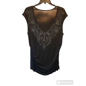 APT 9 womens black studded studded rouched side tshirt size large